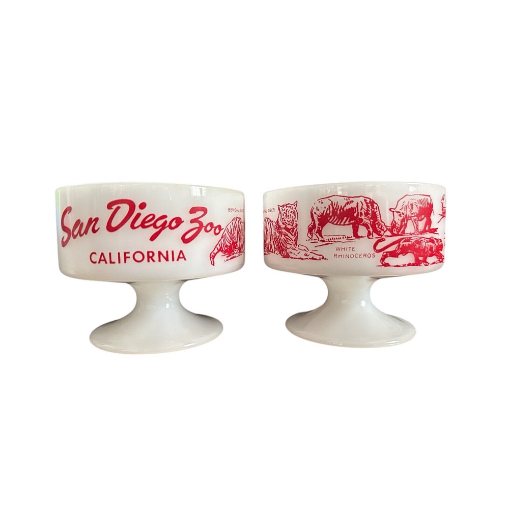 San Diego‎ Zoo White Animal Souvenir Glass Glassware Drinkware Cup (Pair) 3x3.5